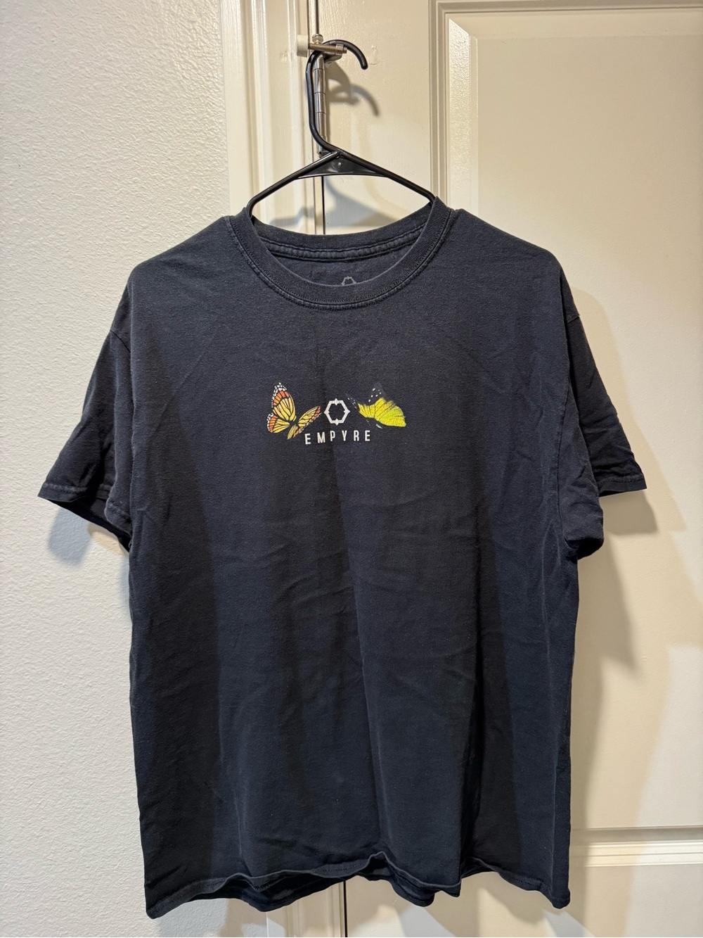 Empyre Black Tee with Yellow & Orange Butterfly Motif